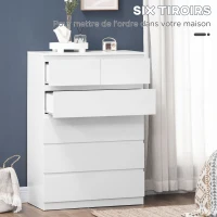 HOMCOM Commode 6 tiroirs meuble de rangement sans poignées design minimaliste 80 x 39 x 115 cm blanc(m-5)