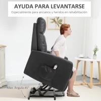 HOMCOM Sillón Levanta Personas Sillón Relax Eléctrico Sillón Elevador Reclinable 145° con Control Remoto 67x95x105 cm Negro(m-5)