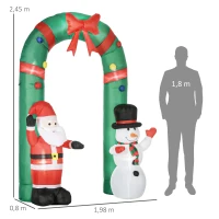 HOMCOM Aufblasbarer Torbogen mit Weihnachtsmann und Schneemann, LED-Beleuchtung, integriertes Gebläse, 198 x 80 x 245 cm(m-3)