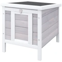 PawHut Gabbia per Conigli in Legno da Esterno con Tetto in Asfalto e Rampa Antiscivolo, 42x51x43cm, Grigia(m-10)