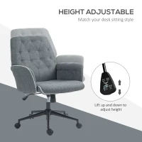 HOMCOM Linen Computer Chair with Armrest, Modern Swivel Chair with Adjustable Height, Dark Grey(m-4)