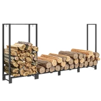 Outsunny Feuerholzgestell, zwei Abschnitte, rostfreier Stahlrahmen, bis 300 kg, 240 x 32 x 115 cm, Schwarz(m-10)