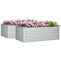 Outsunny Set of 2 Raised Beds for Garden, Galvanised Steel Outdoor Planters with Multi-reinforced Rods for Vegetables, Plants, Flowers and Herbs, 180 x 90 x 59 cm, Light Grey(m-1)