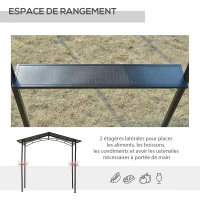 Outsunny Pavillon jardin 2,5 x 1,5 m - abri barbecue - 2 étagères - toit de barbecue - métal noir toit polycarbonate(m-5)