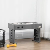 PawHut Set 2 Ciotole per Cani da 1.2L con Gambe Rimovibili, in ABS e Acciaio, 44x27.7x28 cm, Grigio e Argento(m-2)