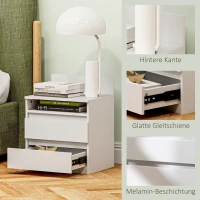 HOMCOM Nachttisch im 2er-Set mit Schubladen und Ablage, moderner Beistelltisch, für Schlafzimmer, Weiß(m-6)