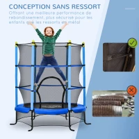 HOMCOM Trampoline Enfant Ø 1,63 × 1,63H m Filet de sécurité Porte zipée Couvre-Ressorts 6 poteaux rembourrés Inclus bleu(m-4)