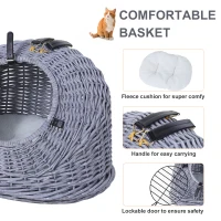 PawHut Cestino per Gatti Fino 5Kg in Vimini, Trasportini Gatti Vimini, Naturale Grigio con Cuscino Incluso (47cm x 35cm x 35cm)(m-6)