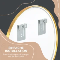 kleankin Runder Wandspiegel für Bad, Schlafzimmer, Flur, Metallrahmen, Farbe: Gold, Ø50 cm(m-6)