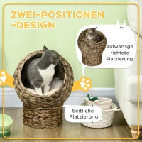 PawHut Rattan Katzenkorb Katzenhöhle Katzenhütte Katzenbett mit Kissen Haustierbett Wasserhyazinthe Kaffee 40 x 37 x 51 cm(m-4)