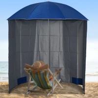 Outsunny Sonnenschirm Strandschirm Sonnenschutz mit Seitenwand Strand Polyester Blau 2,2 x H2,2m(m-2)