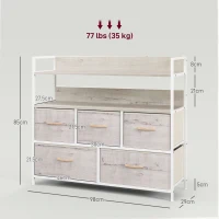 HOMCOM Rustic Chest of Five Fabric Drawers - Natural(m-3)