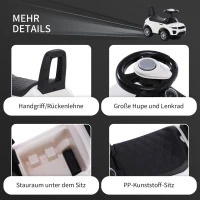 HOMCOM Kinderfahrzeug Rutschauto Lauflernhilfe mit Hupe Stauraum PP Weiß 62 x 28 x 41,5 cm(m-4)