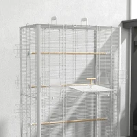 PawHut Cage à oiseaux volière avec portes perchoirs cage pour canaris perruches perroquets 61 x 36,5 x 98 cm blanc(m-9)