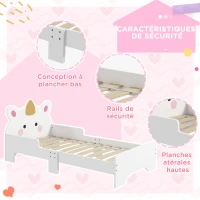 ZONEKIZ Lit enfant lit d'enfant design licorne 3 à 6 ans sommier à lattes inclus capacité de charge 80 kg 143 x 74 x 67 cm rose(m-5)