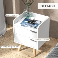 HOMCOM Comodino da Camera da Letto Salvaspazio, Moderno Comodino con 2 Cassetti, Design Semplice, Legno Bianco, Piedini in Legno di Pino, 33 x 28 x 42cm, Bianco(m-6)