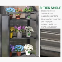 Outsunny Mini-Gewächshaus, kleines Treibhaus mit Holzrahmen, Fenster und Doppeltür, 3 Regale, 70L x 50B x 120H cm, Grau(m-5)