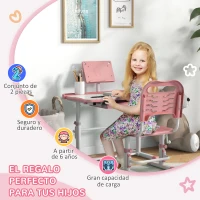 ZONEKIZ Pupitre Infantil Ajustable con 1 Cajón 1 Estante para Libros y Ángulo de Mesa Ajustable 80x49,5x82-104 cm Rosa y Blanco(m-4)