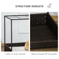 PawHut Lit Surélevé pour Chien Chat avec Coussin et auvent Toile Amovibles pour Extérieur et Intérieur dim. 91L x 71l x 81H cm résine tressée(m-5)