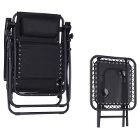 Outsunny Lot de 2 chaises Longues Bain de Soleil Pliables zéro de gravité Dossier inclinable Table d'appoint Acier Noir(m-5)