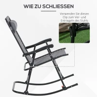Outsunny Outdoor Schaukelstuhl, wetterfest, klappbar, mit Kopfkissen, bis 120 kg, Hellgrau(m-5)