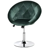 HOMCOM Swivel Dressing Stool, Velvet-feel Upholstered Vanity Chair, Adjustable Height Tub Makeup Chair with Button Tufting and Thick Padding for Bedroom, Green(m-11)