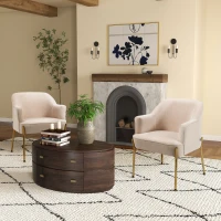 HOMCOM Accent Chair, Living Room Armchair, Vanity Chair with Gold Plating Metal Legs and Soft Padded Seat for Bedroom and Café, Set of 2, White(m-10)