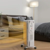 HOMCOM 1500W Quiet Oil Filled Radiator, 7 Fin Energy Efficient Portable Electric Heater with 3 Heat Settings, Adjustable Thermostat, Safety Tip Over, Overheat Protection, for Home, White(m-8)