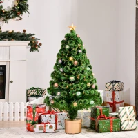HOMCOM 3FT Prelit Artificial Christmas Tree Fiber Optic Holiday Home Xmas Indoor Decoration with Golden Stand Green(m-2)