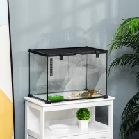 PawHut Terrarium für Reptilien Reptile Fütterungsbox Glasterrarium Amphibien Spinnentiere mit Thermometer Reptilienzuchtbox für Schnecken Amphibien Insekten Schildkröten Schwarz 50 x 30 x 35 cm(m-9)