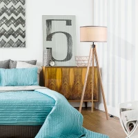 HOMCOM Floor Lamp with Elegant Wood Tripod, Free Standing E27 Bulb Lamp Versatile Use For Home Office - Grey(m-6)