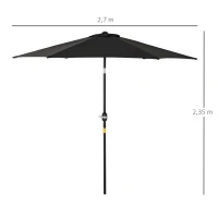 Outsunny Knickschirm Sonnenschirm Gartenschirm Marktschirm mit Handkurbel Alu 180/㎡ Polyester Schwarz ∅2,6 x 2,35 m(m-3)