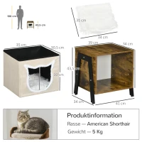 PawHut Katzenhöhle im Industriedesign inkl. Kissen, Katzenhaus, waschbares Kissen, Braun + Weiß(m-3)