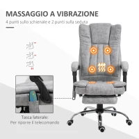 Vinsetto Sedia da Ufficio Massaggiante e Riscaldante ad Altezza Regolabile, Poltrona con Poggiapiedi, Sedia Ergonomica in Microfibra, 62x70x113-120 cm, Grigio(m-6)