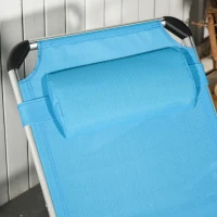 Outsunny Foldable Outdoor Sun Loungers Set of 2, Reclining Lounge Chair Camping Bed Cot with Pillow 4-Level Adjustable Back Aluminium Frame, Blue(m-7)