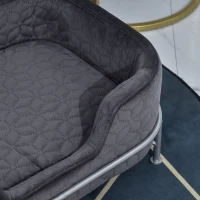 PawHut Hundesofa mit Rückenlehne Haustiersofa mit Metallbeinen Hundebett Weichem Bezug Katzensofa Metall Grau+Silber 63,5 x 43 x 24,5 cm(m-8)