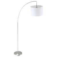HOMCOM Lampadaire arc lampadaire arceau courbé design contemporain abat-jour polyester interrupteur à pied pour salon chambre et bureau 90 x 38 x 183 cm blanc et argent(m-10)