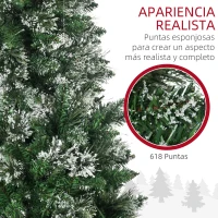 HOMCOM Árbol de Navidad Artificial 180 cm con 240 Luces LED y 618 Ramas Árbol con Soporte de Acero Ø68x180 cm Verde(m-6)