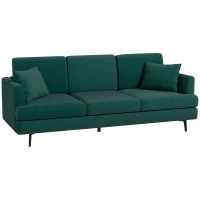 HOMCOM Divano 3 Posti in Tessuto con 2 Cuscini e Imbottitura Spessa, 229x88x88cm, Verde(m-1)