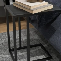 HOMCOM C Shape Bedside Table w/Metal Frame Wood-Effect Top Sofa Narrow Snack End Table for Living Room, Black(m-9)