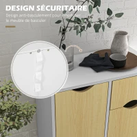 HOMCOM Buffet sur pied meuble de rangement scandinave 2 portes 1 tiroir 58 x 30 x 91 cm naturel blanc(m-6)