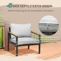 Outsunny Gartensessel mit Ottomane für 2 Personen, abnehmbare Bezüge, wetterbeständig, Hellgrau + Schwarz(m-5)