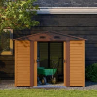 Outsunny Cobertizo de Jardín Exterior 4,84m² 278x195x215cm con 2 Puertas y 4 Ventanas para Almacenamiento de Herramientas Natural(m-7)