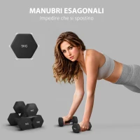 SPORTNOW Set 2 Manubri Esagonali da 2x5 kg in Metallo e Plastica con Impugnatura Antiscivolo, 20x9x9 cm, Nero(m-4)