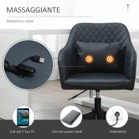 Vinsetto Sedia da Ufficio Massaggiante a 2 Punti Vibrante con Cuscino e Alimentazione USB, Poltrona Ufficio con Braccioli e Altezza Regolabile, Nero(m-5)