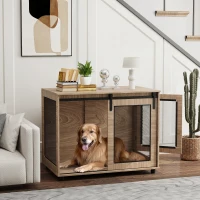 PawHut Dog Crate Furniture with Sliding Door for Large Dogs, Walnut Brown(m-2)