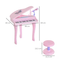 HOMCOM Piano Infantil 37 Teclas Teclado Electrónico Piano para Niños con Micrófono Taburete Luces y 22 Canciones USB/MP3 Karaoke Modo de Enseñanza Rosa(m-3)