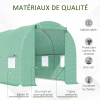 Outsunny Serre de Jardin Tunnel 4,5L x 2l x 2H m châssis Tubulaire Acier galvanisé renforcé 1,8 cm 6 fenêtres 1 Porte Vert(m-4)
