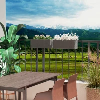 Outsunny Set of Two Rattan-Effect Planters - Grey(m-10)