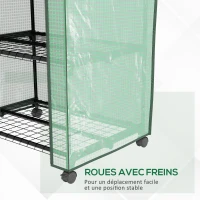 Outsunny Mini serre de jardin avec 3 étagères, bâche PE haute densité, porte enroulable, 4 roulettes, dim. 69L x 49l x 130H cm(m-6)